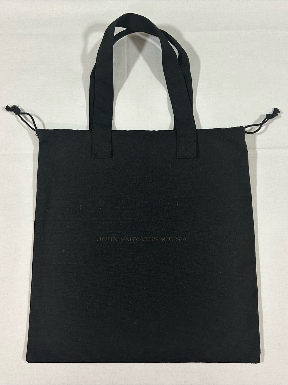 John Varvatos USA Canvas Tote Bag Black Drawstring Reusable Travel Pouch Grocery